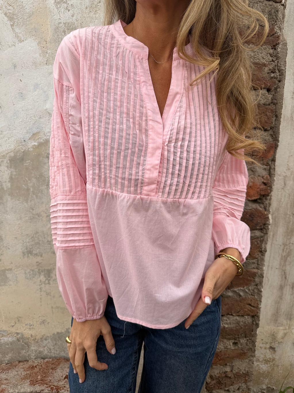 Blusa manga globo detalles rosada