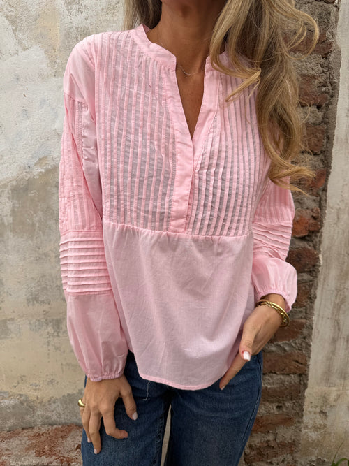 Blusa manga globo detalles rosada