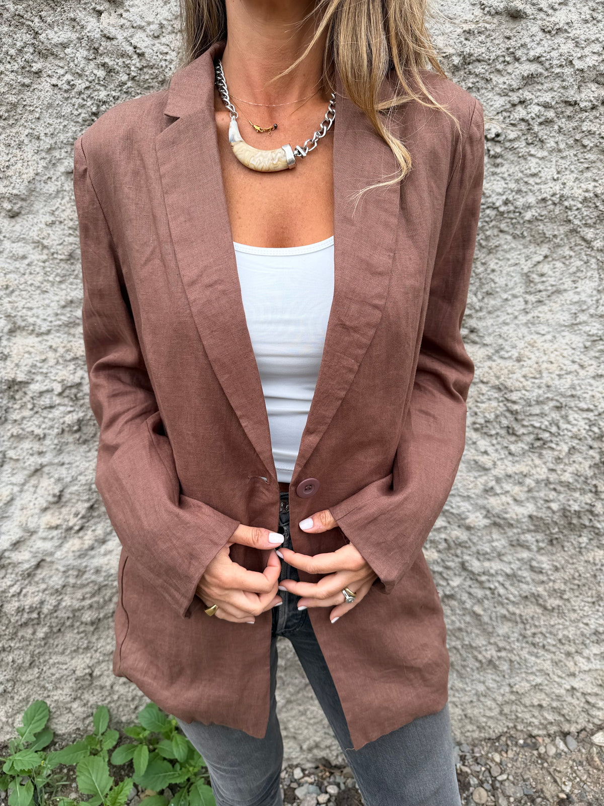 Blazer 100% lino perfecto café