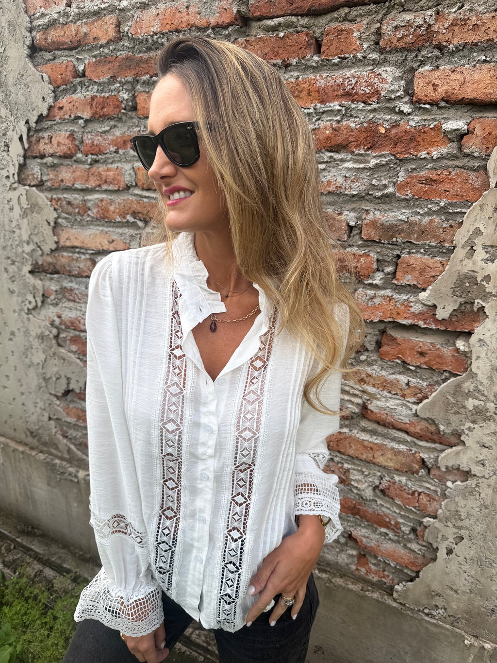 Blusa macramé central blanca