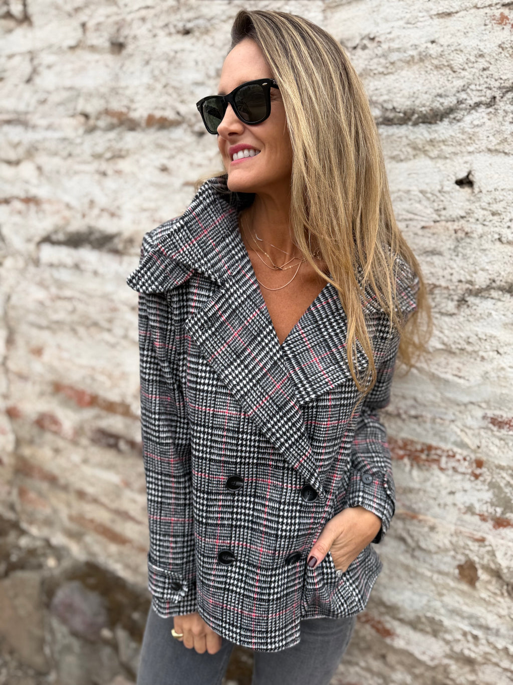 New trench pata de gallo negro/ rojo