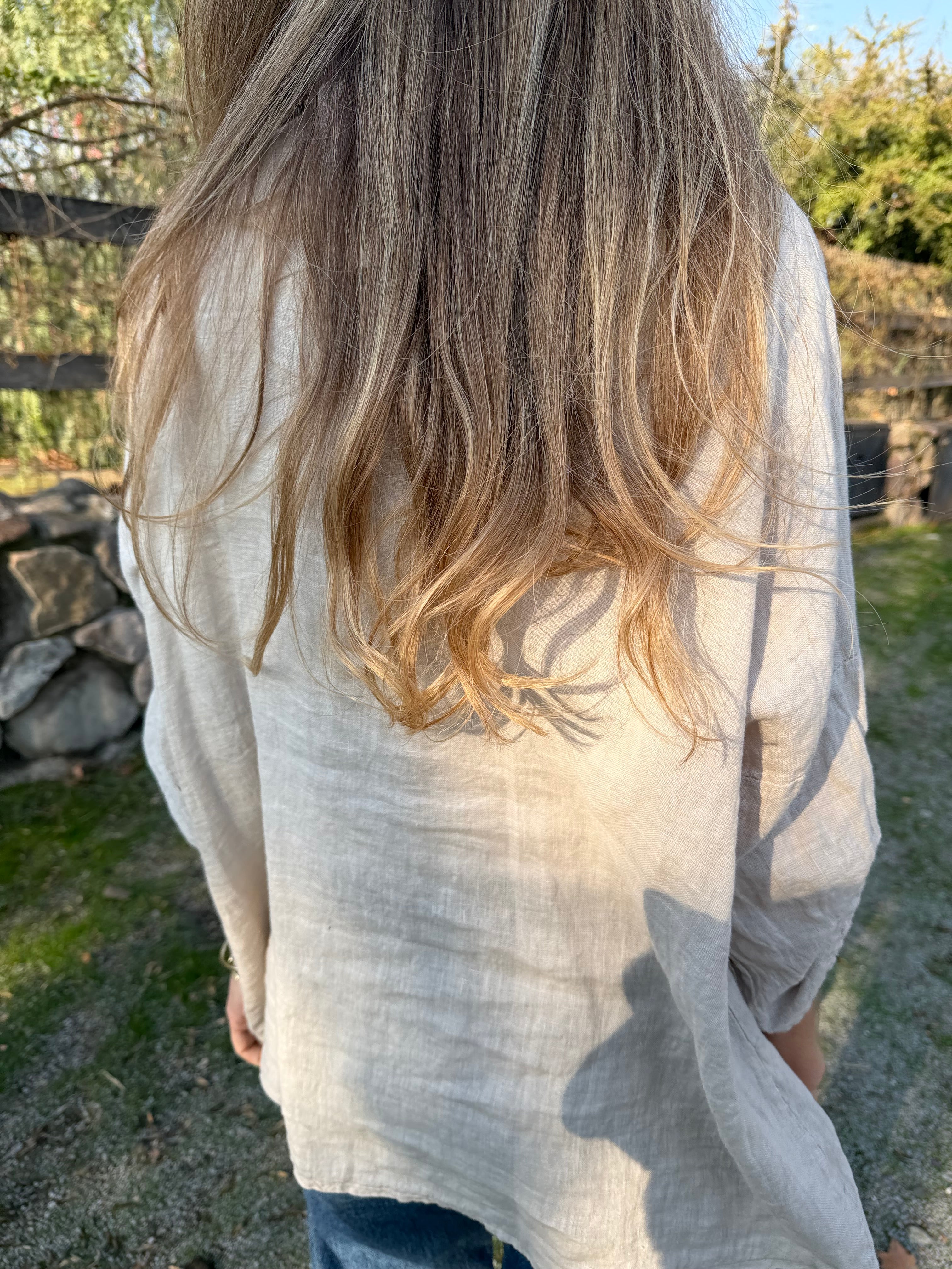 Blusón 100% lino camisera beige