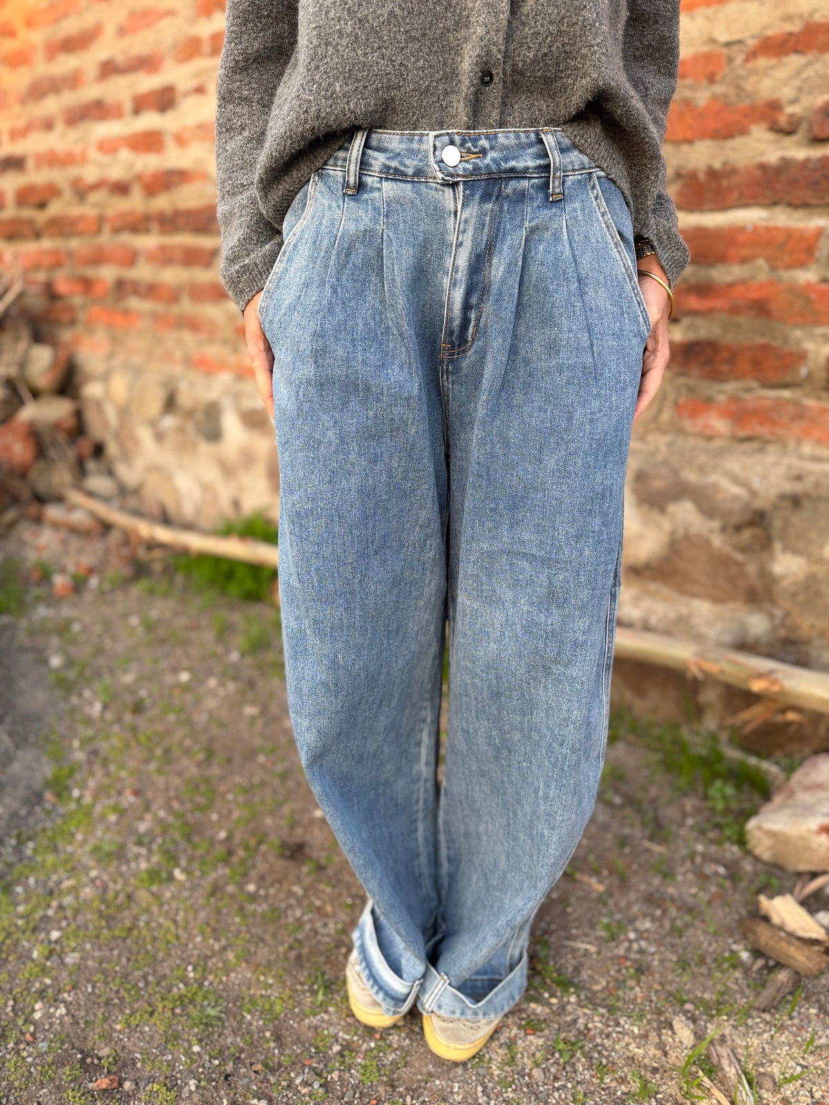 Bluejean pierna ancha new pinzas azul