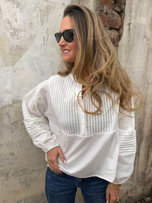 Blusa manga globo detalles blanca