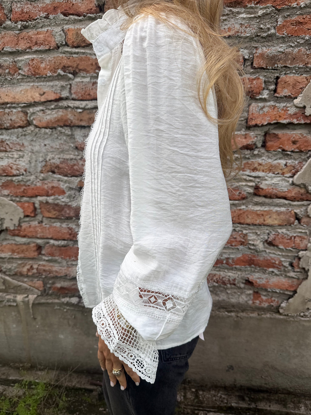 Blusa macramé central blanca