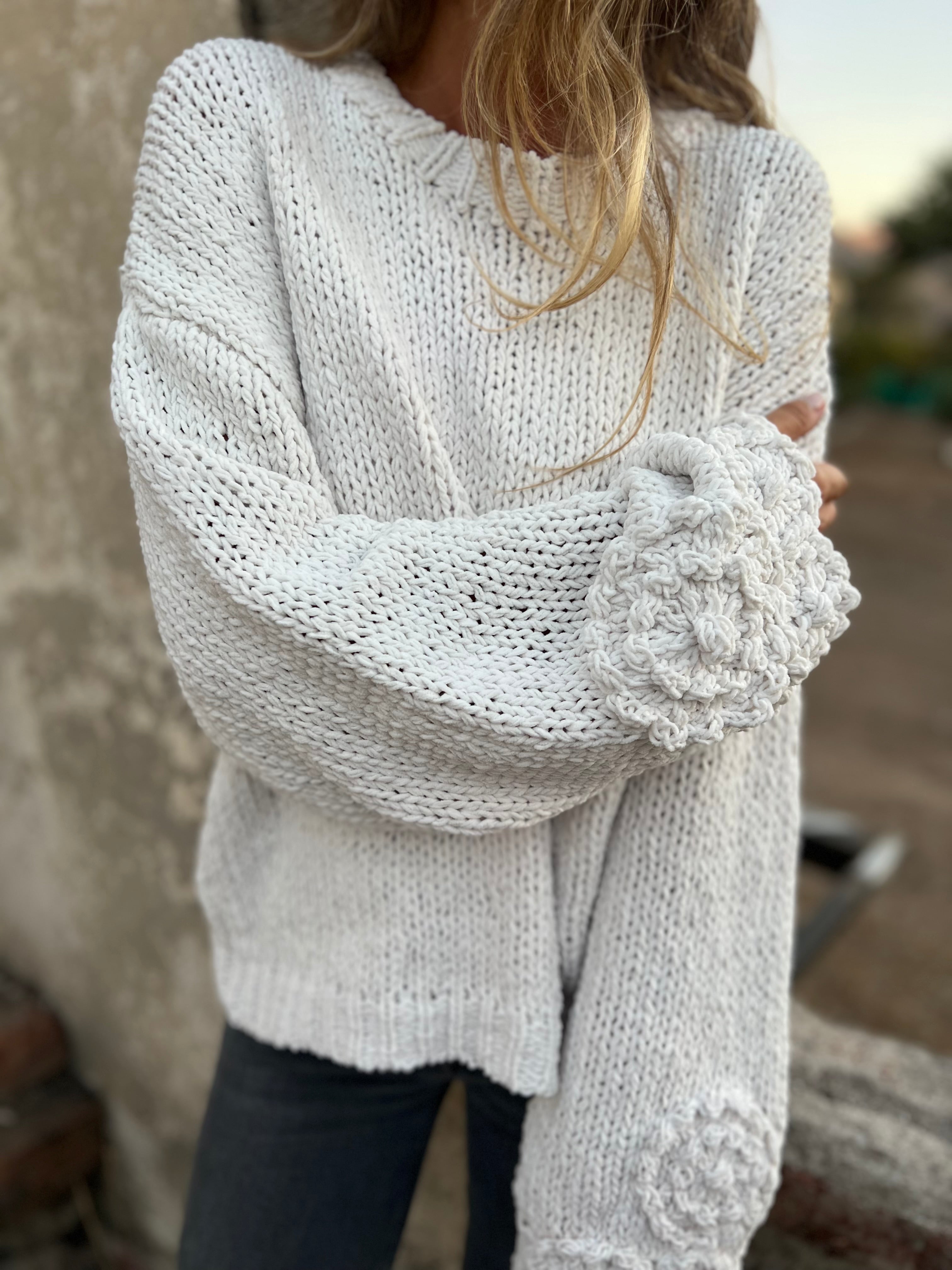 Chaleco lana chenille detalle mangas blanco