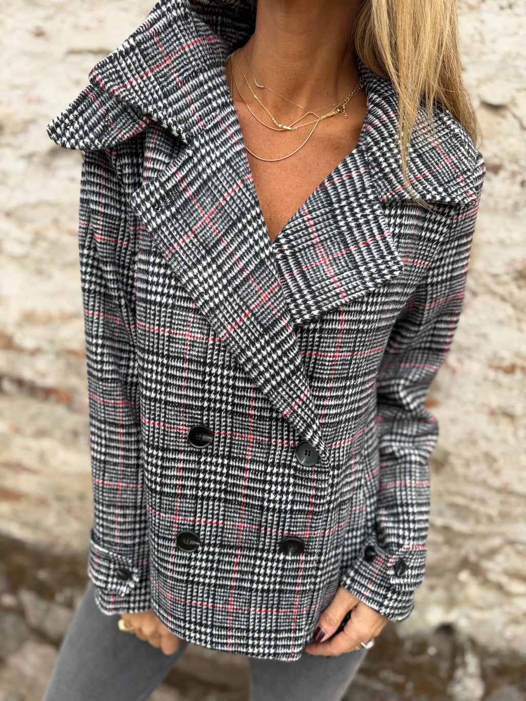 New trench pata de gallo negro/ rojo