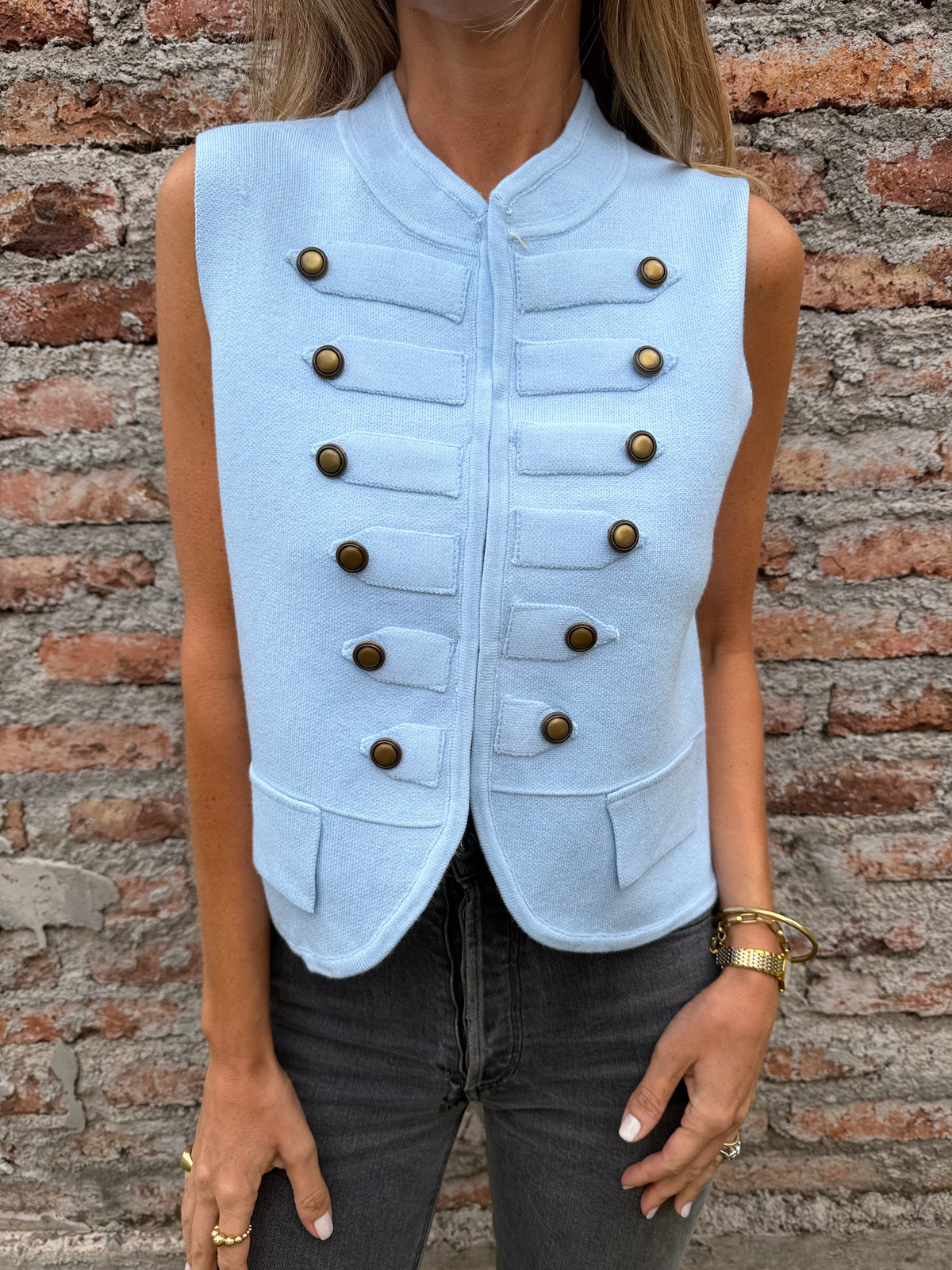 Chaqueta tejida napoleón celeste