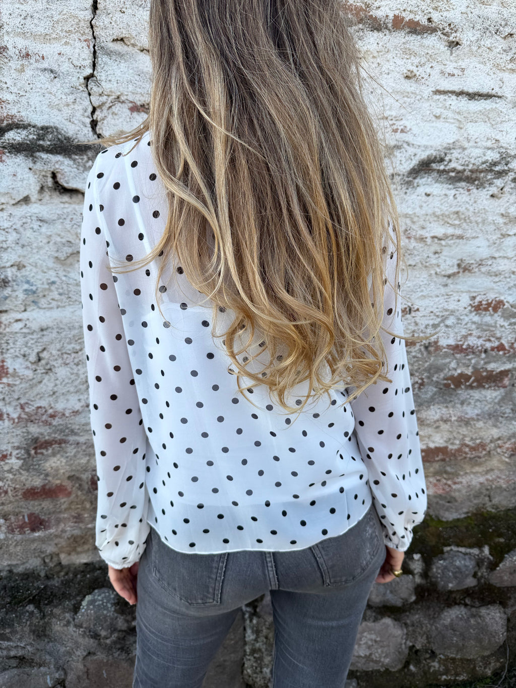 Blusa gasa puntitos blanca