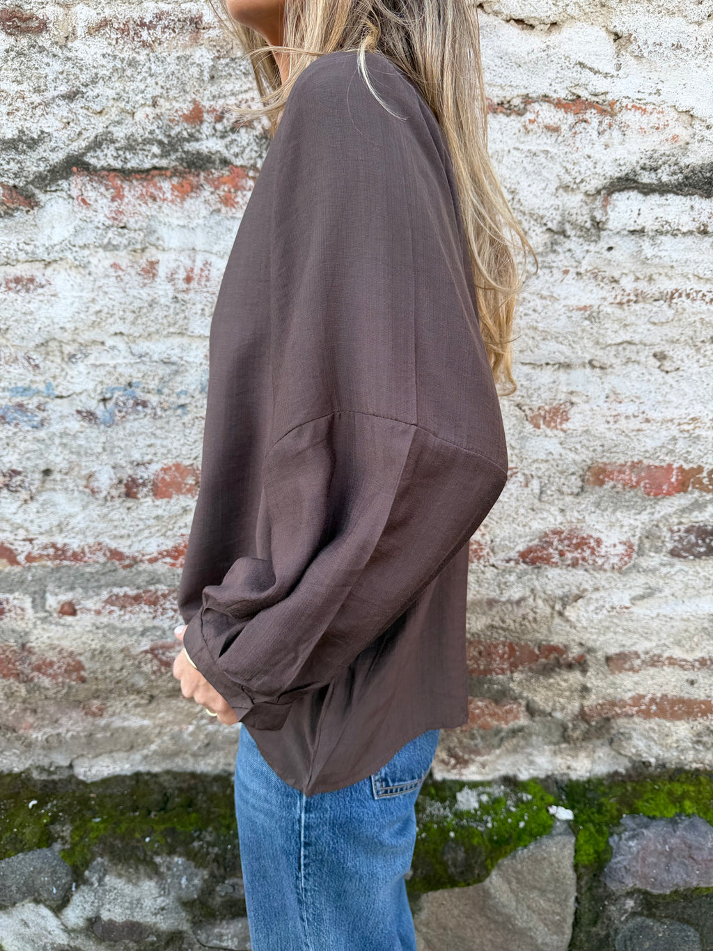 Blusa rayón manguitas globo café