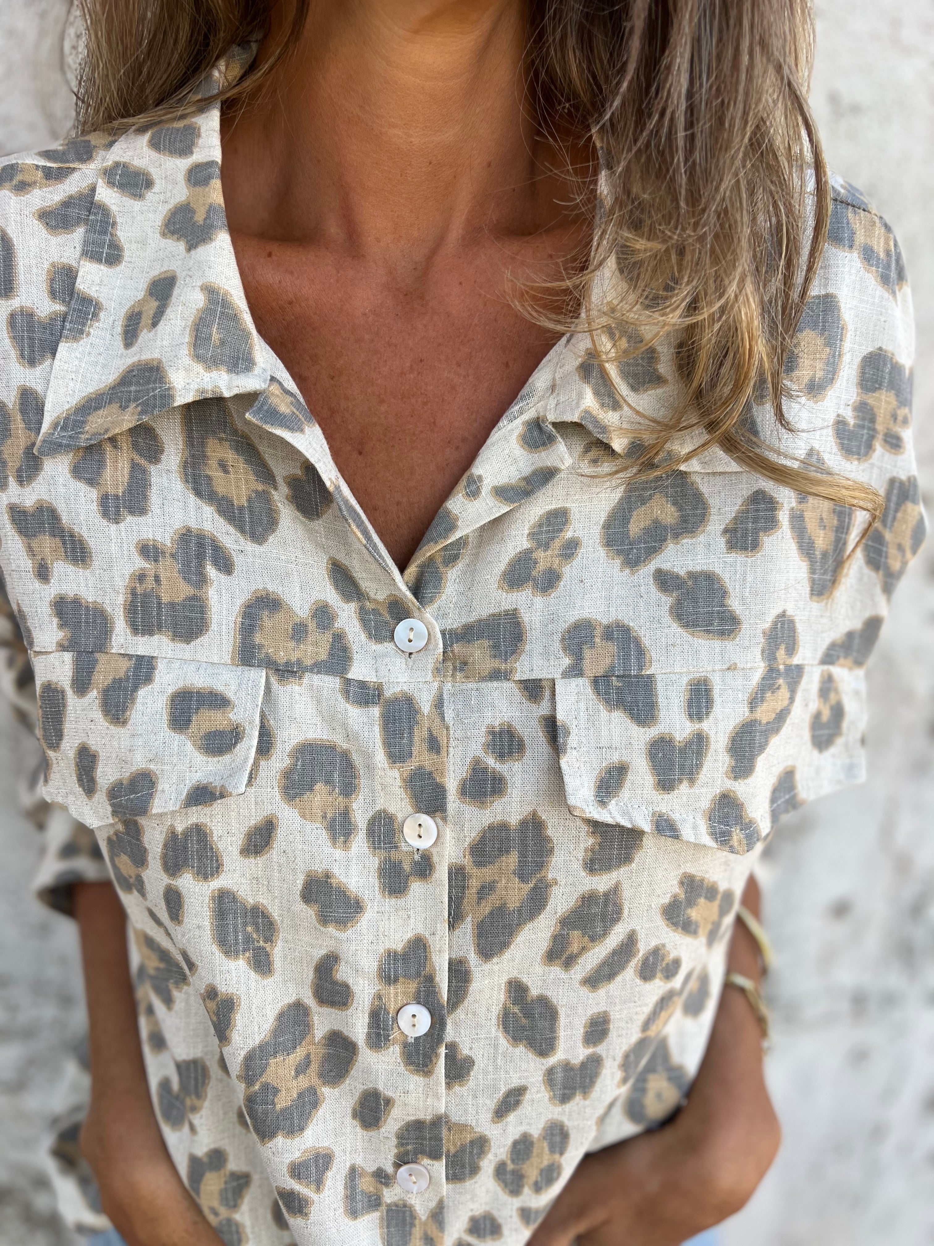 Chaqueta delgada/ blusa lino print crudo