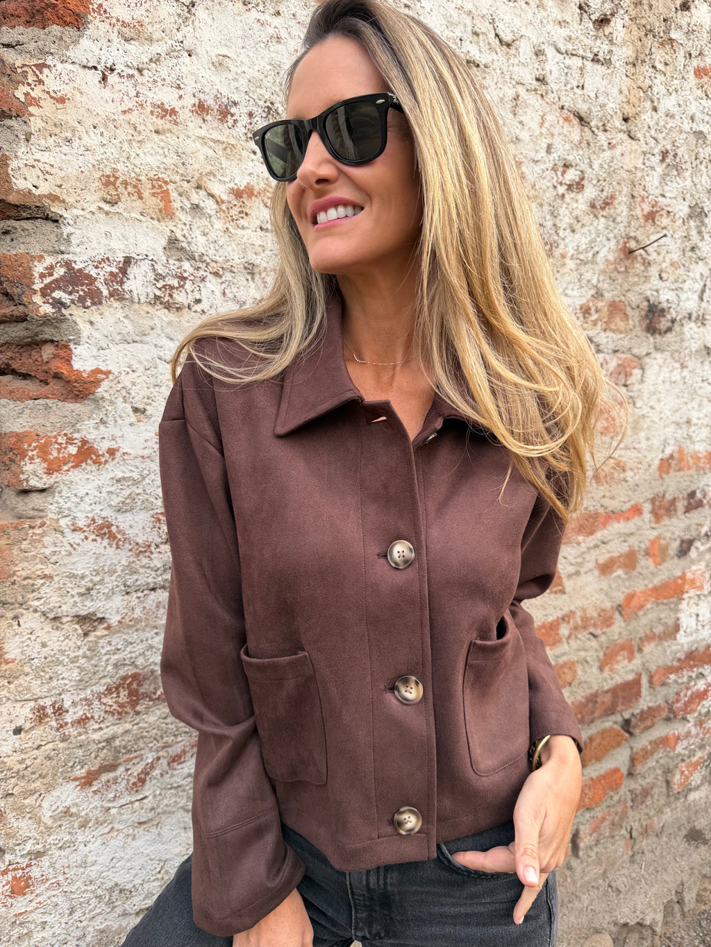 Chaqueta suede pocket cafe