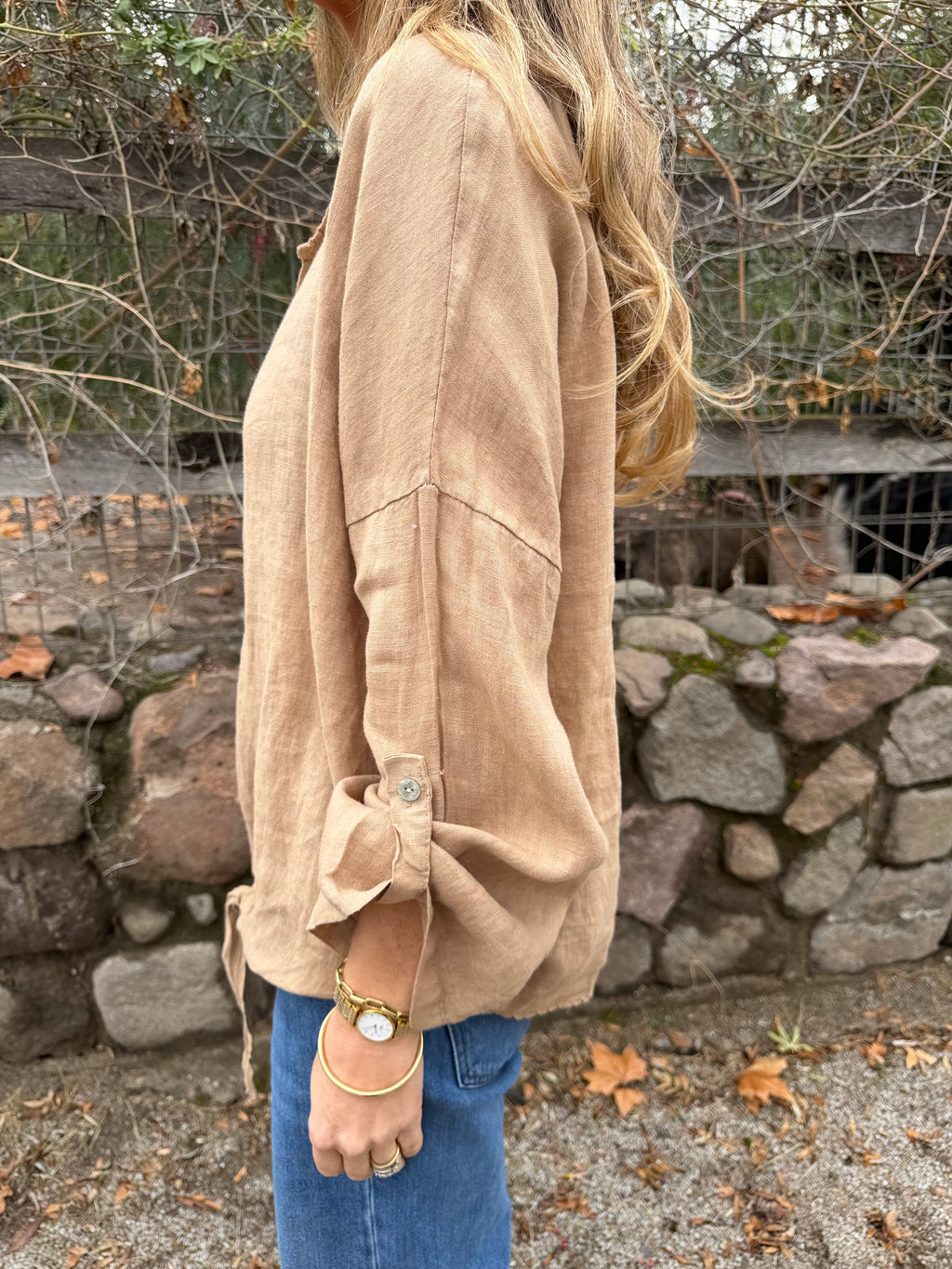 Blusón 100% lino camel
