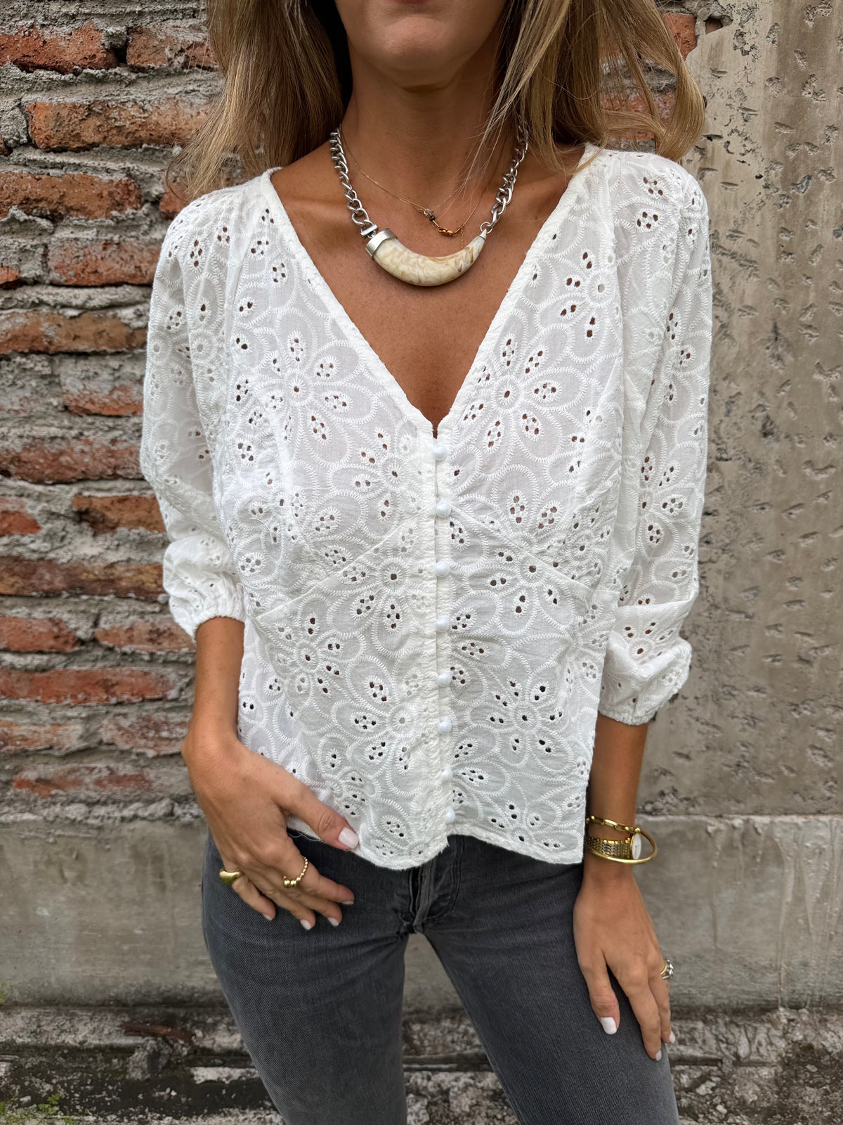 Blusa súper broderie blanca