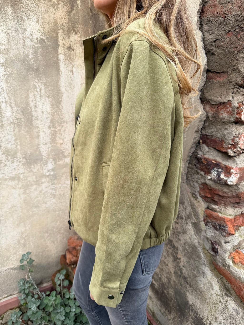 Chaqueta suede bolsillo clásico verde