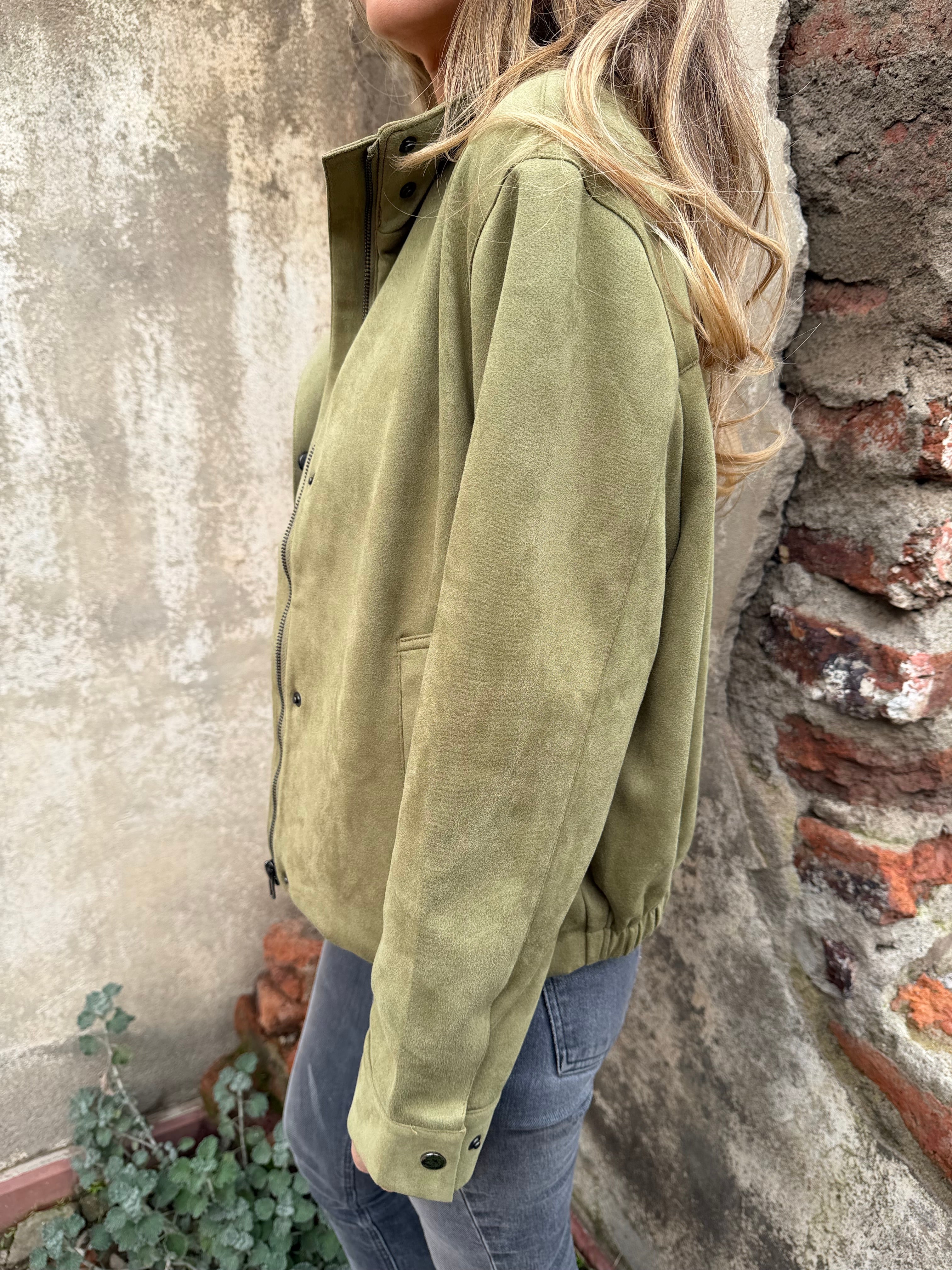 Chaqueta suede bolsillo clásico verde