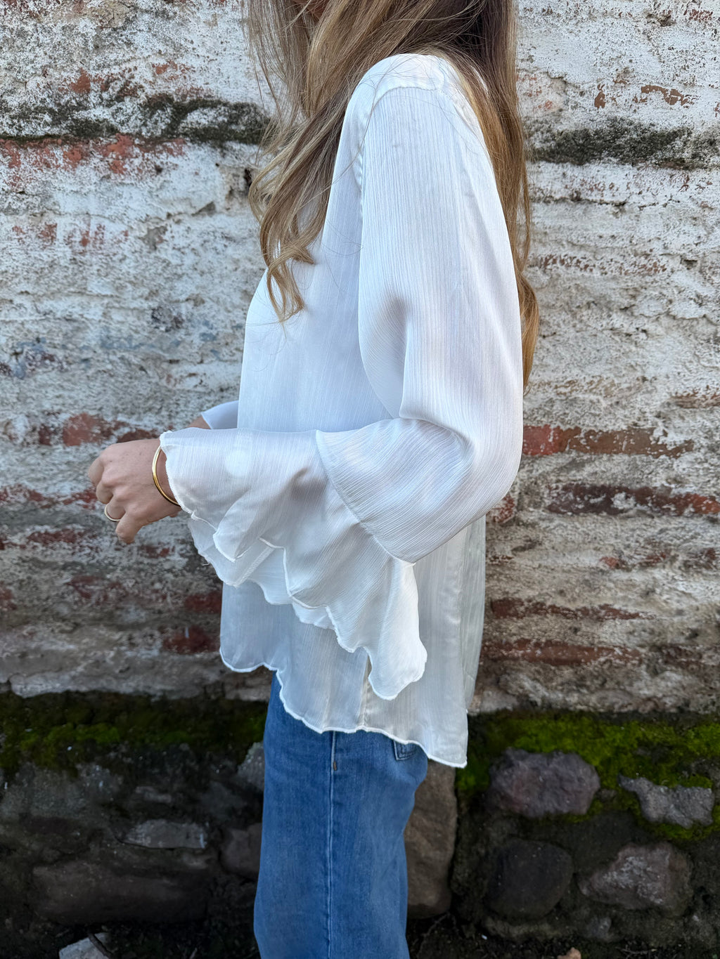 Blusa perlada volados blanca