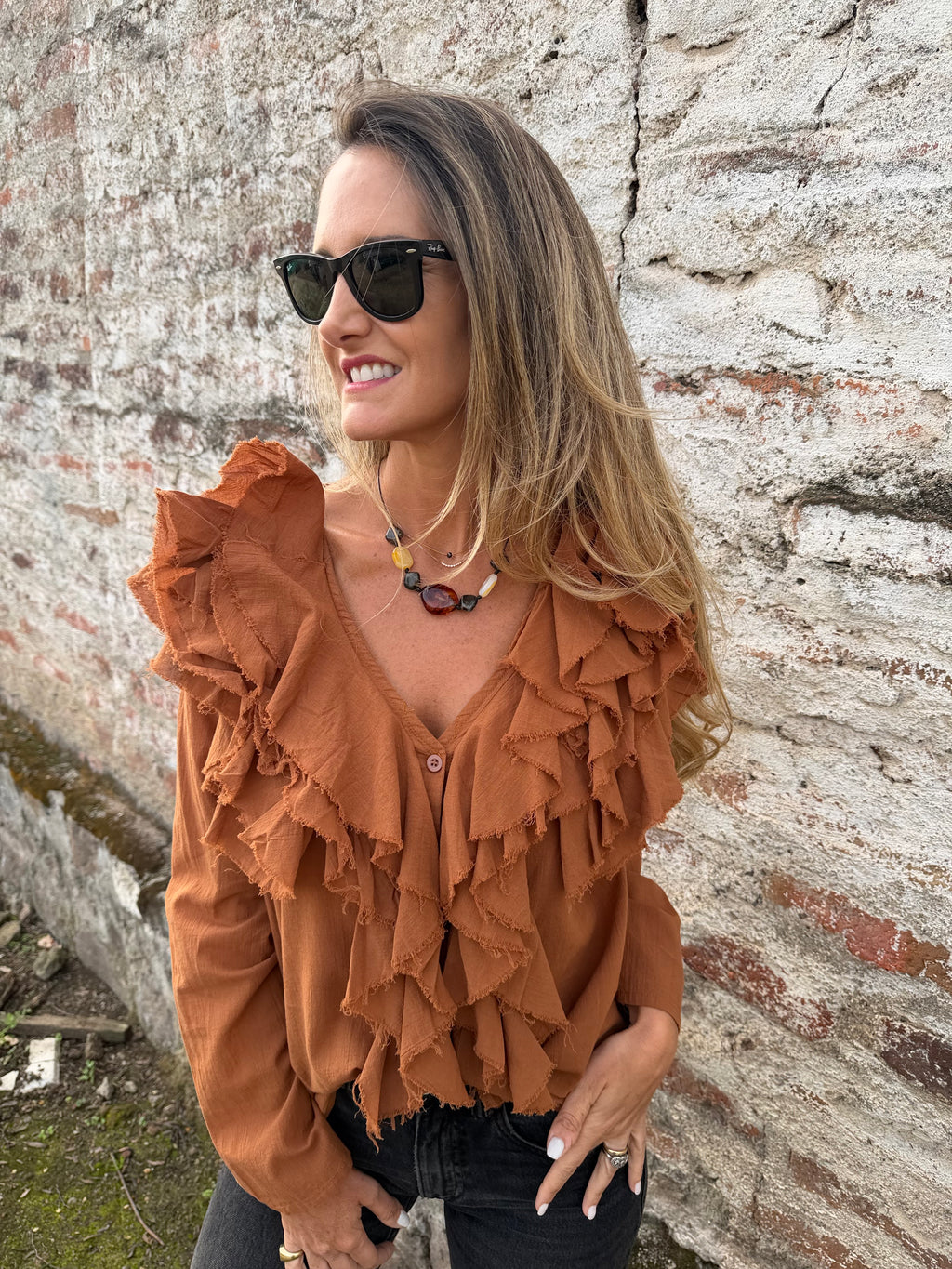 Blusa super vuelos rústica terracota