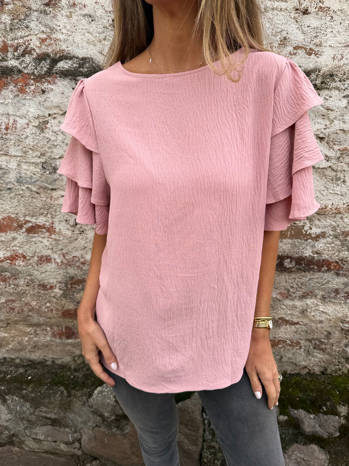 Blusa volados livianos rosada