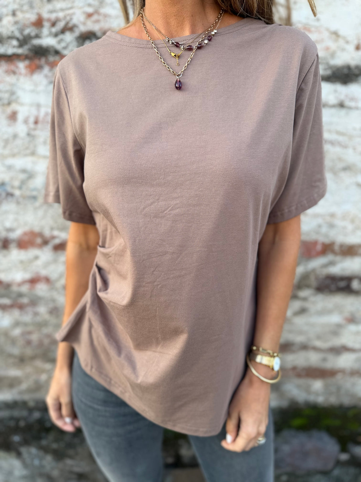 Polera largo irregular café
