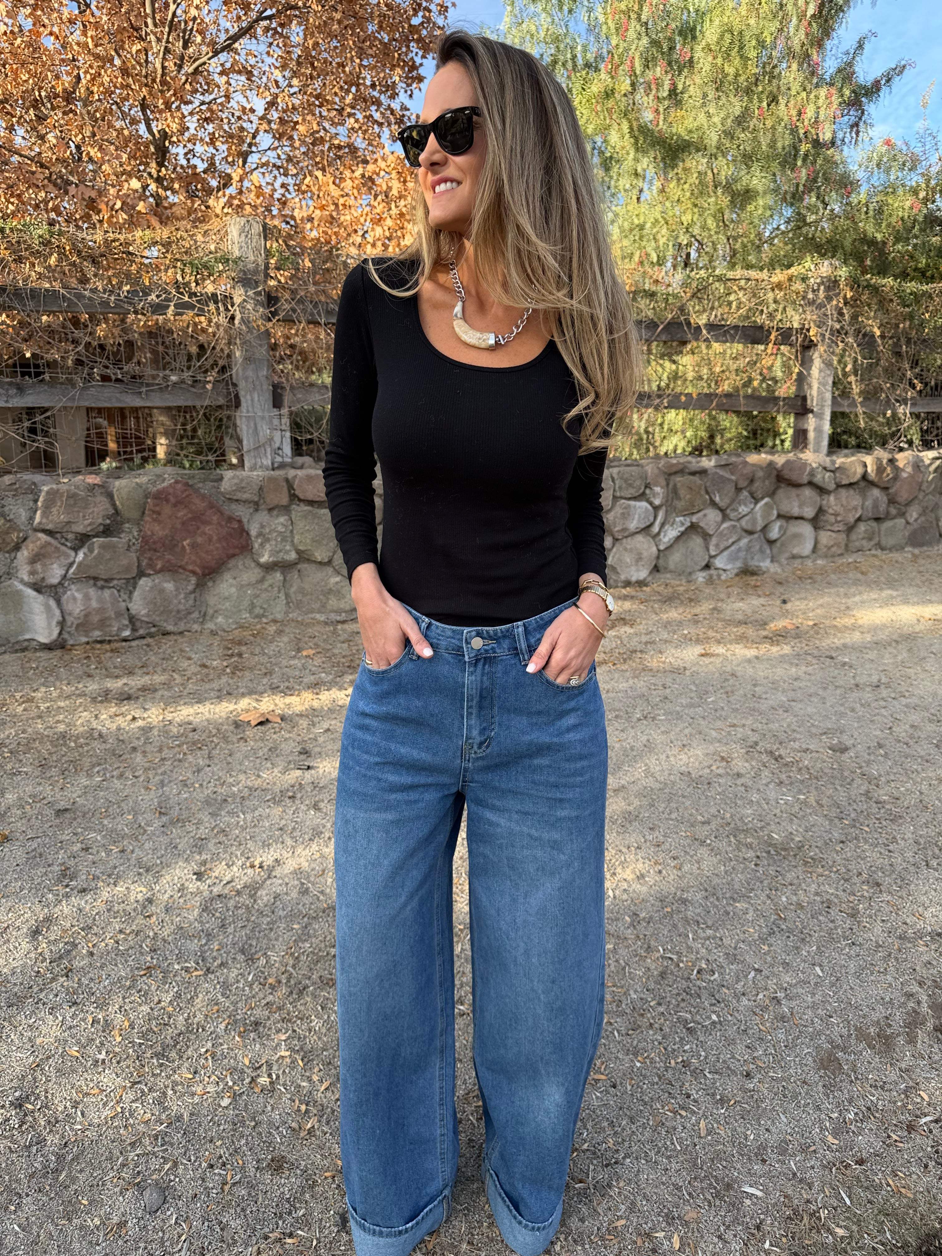 Bluejean clásico ancho doblez celeste