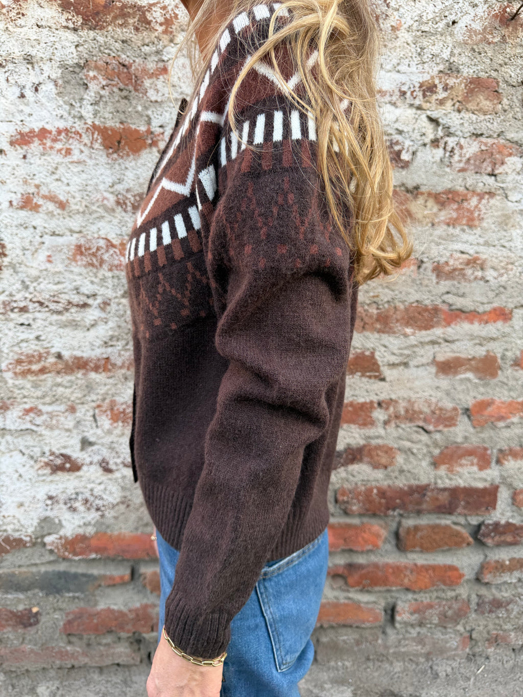 Chaleco jacquard clásico café