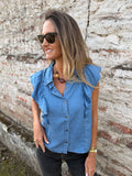 Blusa volados laterales tencel azul