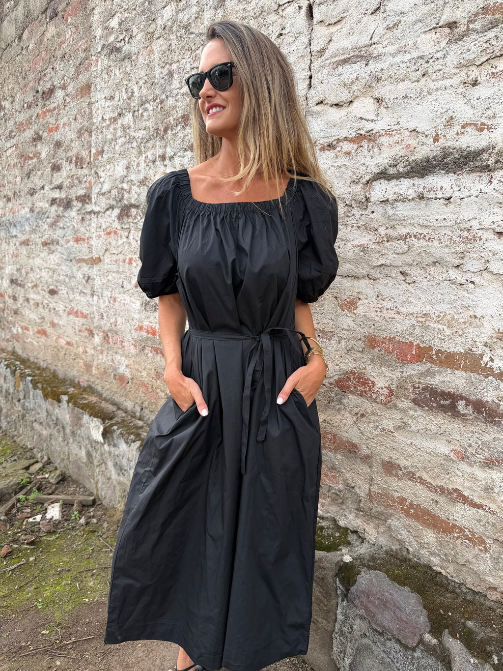 Vestido manga globo negro