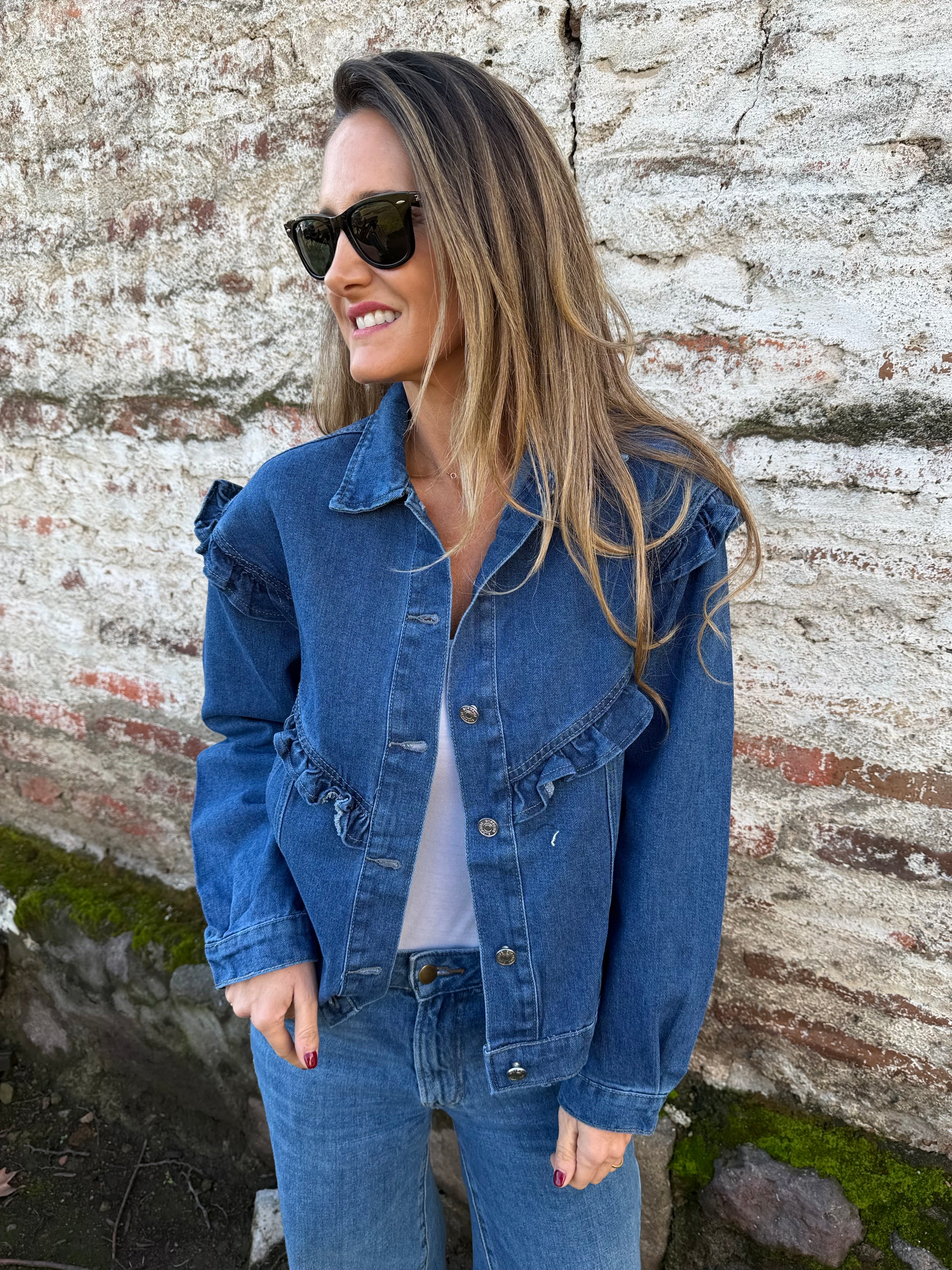 Chaqueta bluejean vuelitos azul