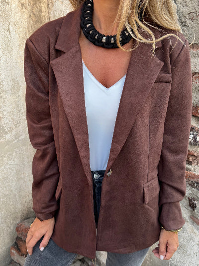 Blazer efecto gamuza café