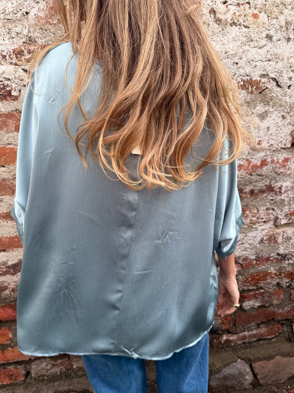 Blusón seda increíble celeste