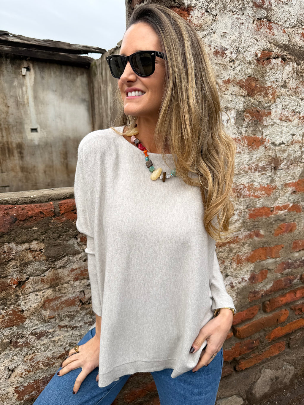 Chaleco ancho básico beige claro