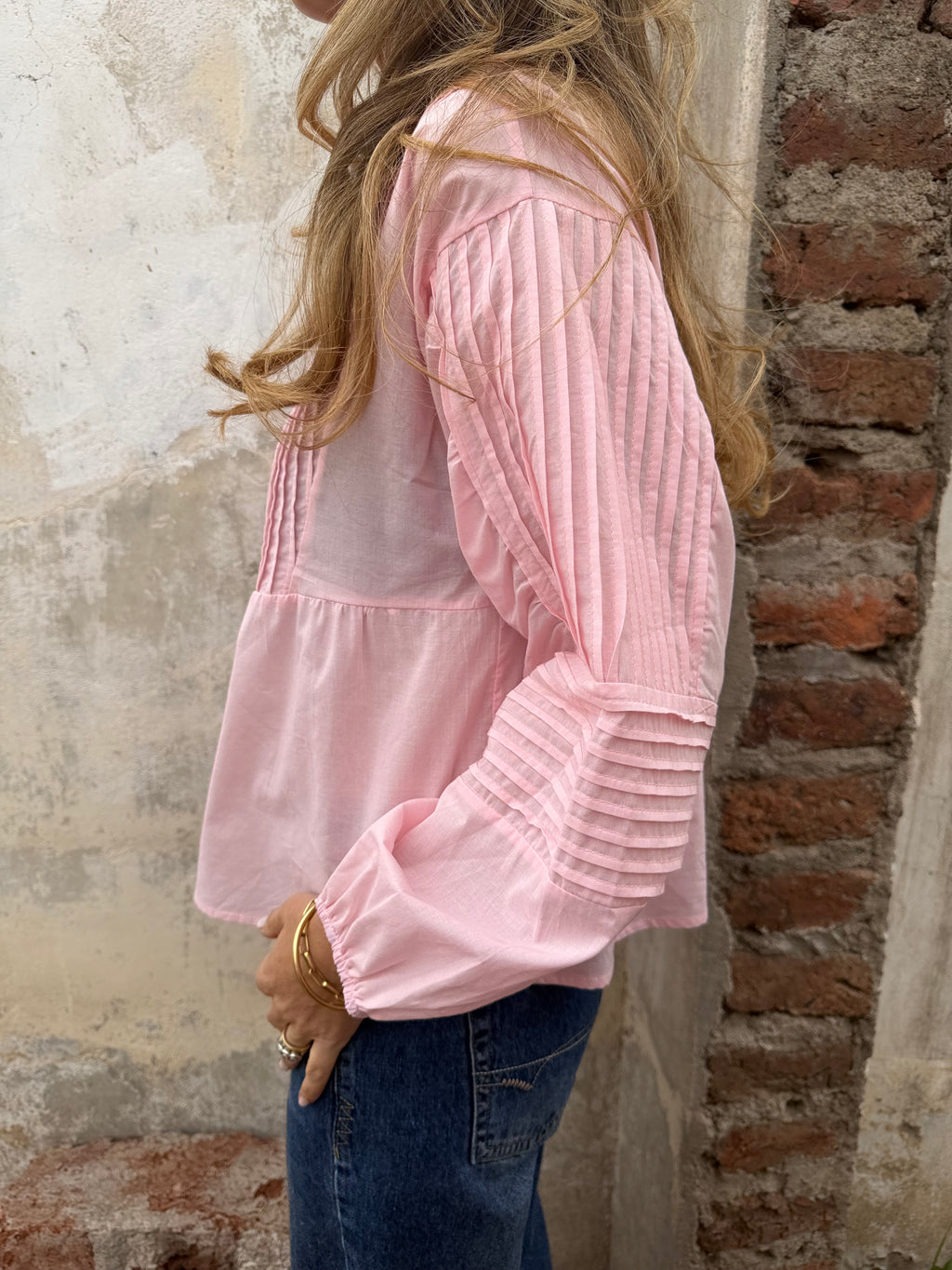 Blusa manga globo detalles rosada