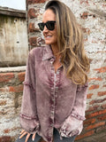 Blusa de bluejean manga globo burdeo