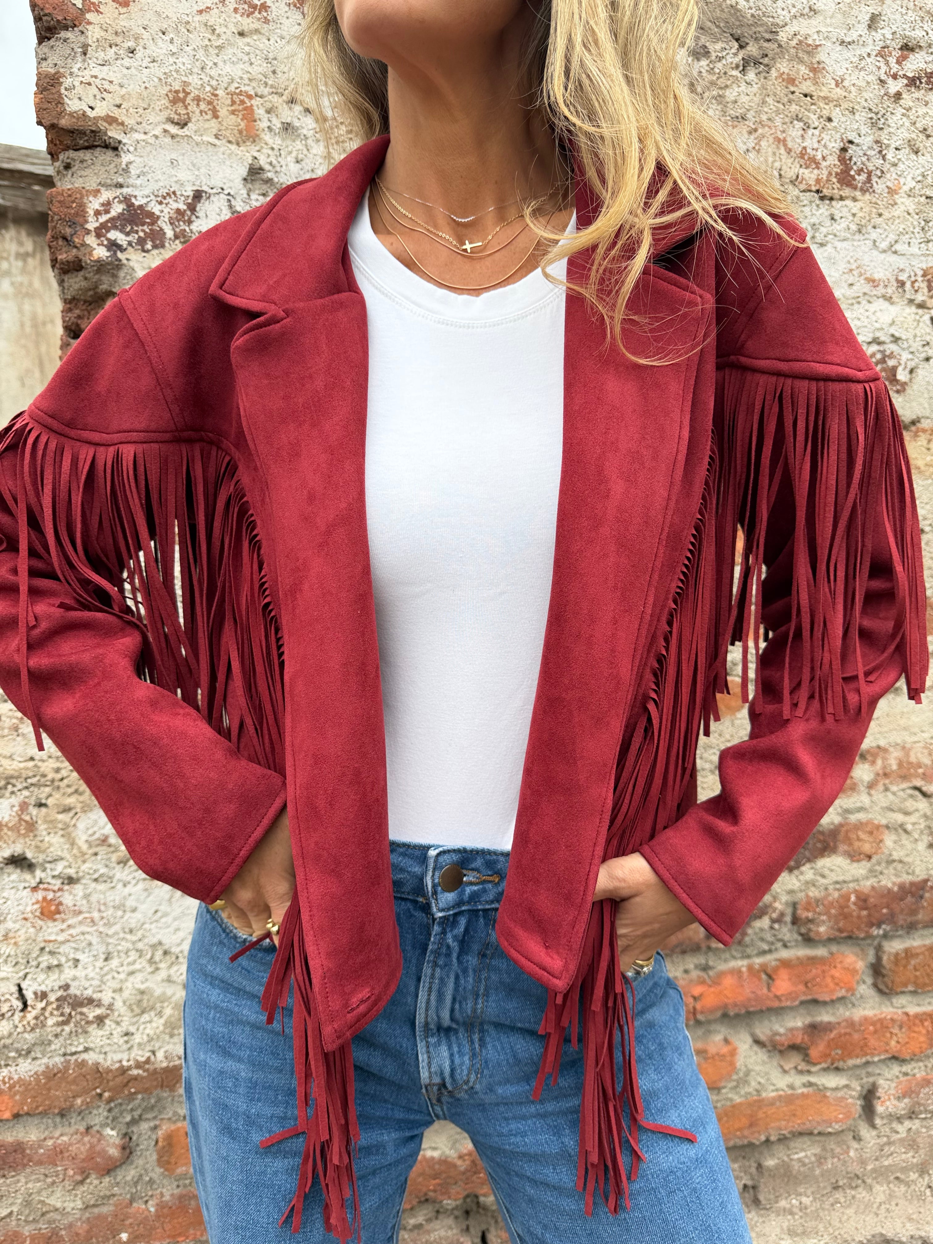 Chaqueta flecos rojo italiano