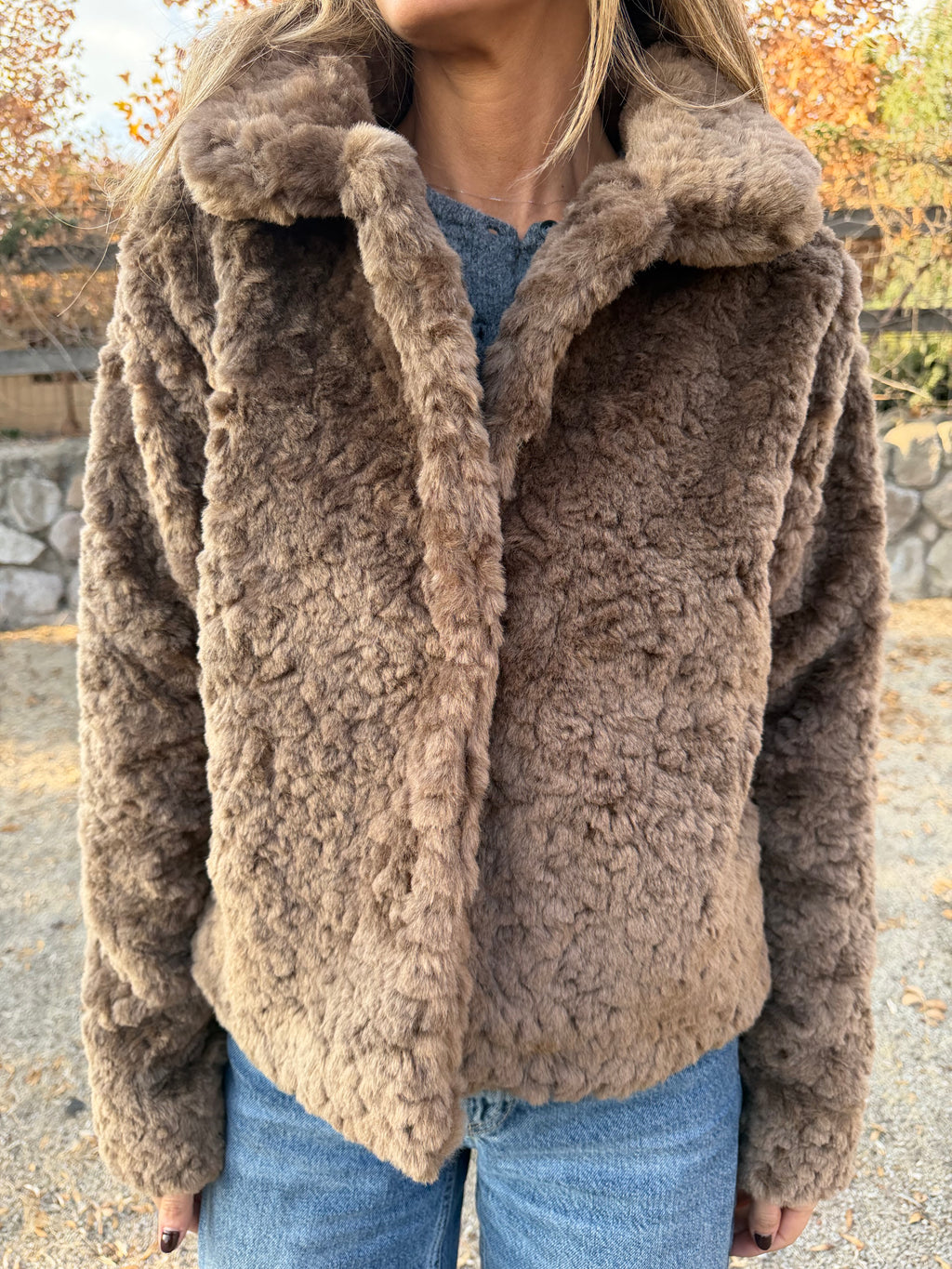 Chaqueta piel sobria café