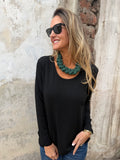 New polera algodón/ micropolar cuello bajo negra