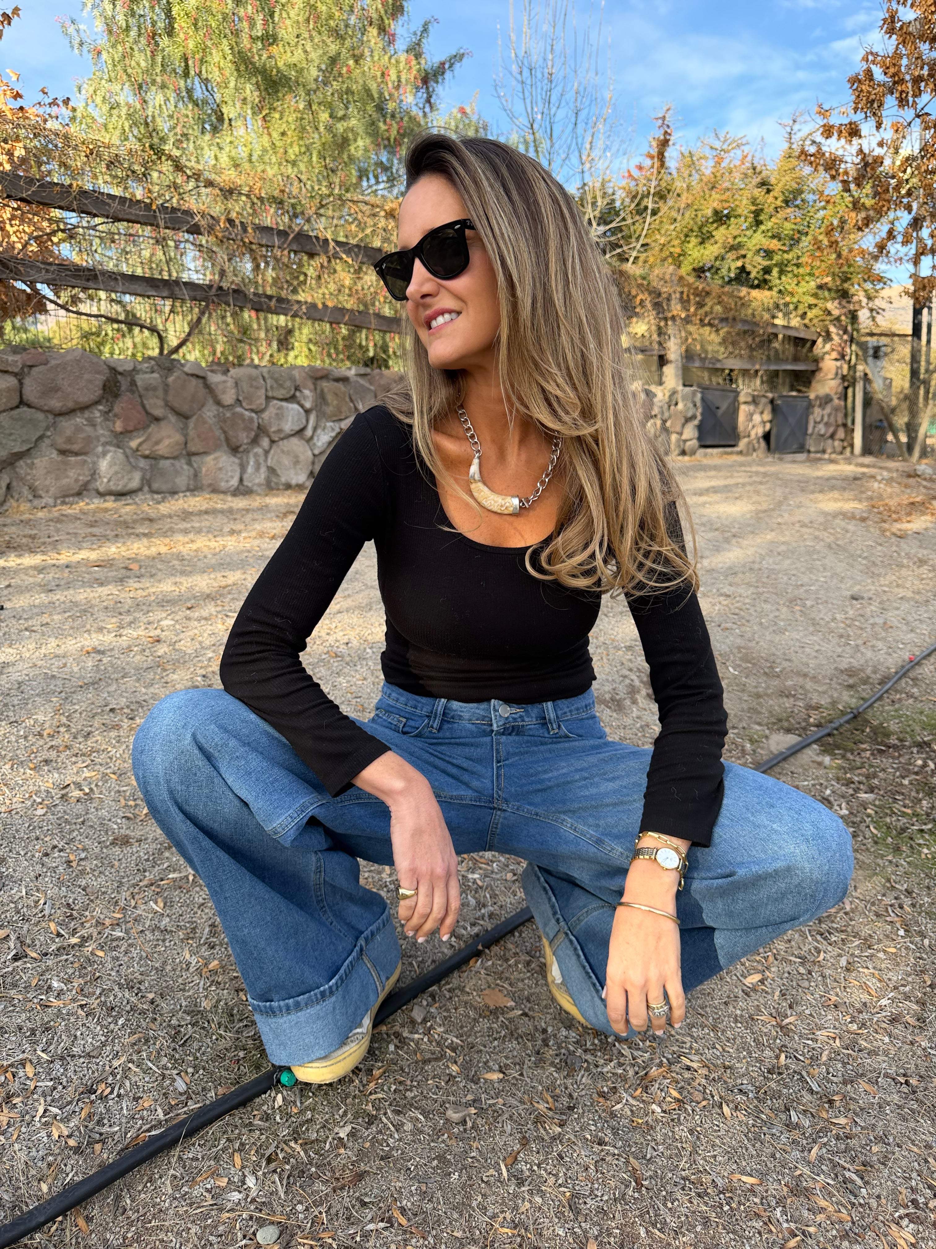 Bluejean clásico ancho doblez celeste