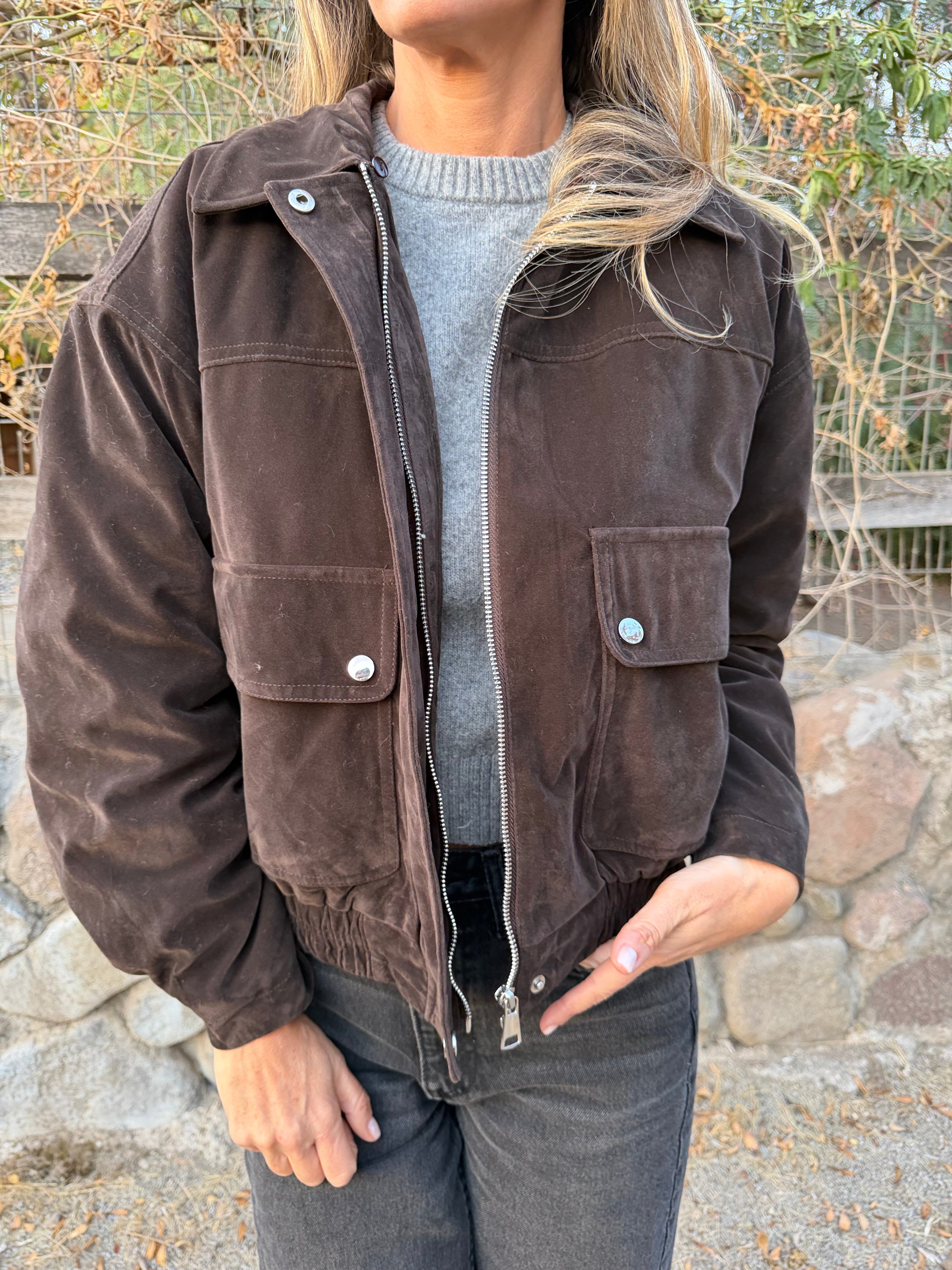 Bomber acolchada gamuza increíble cuello piel removible