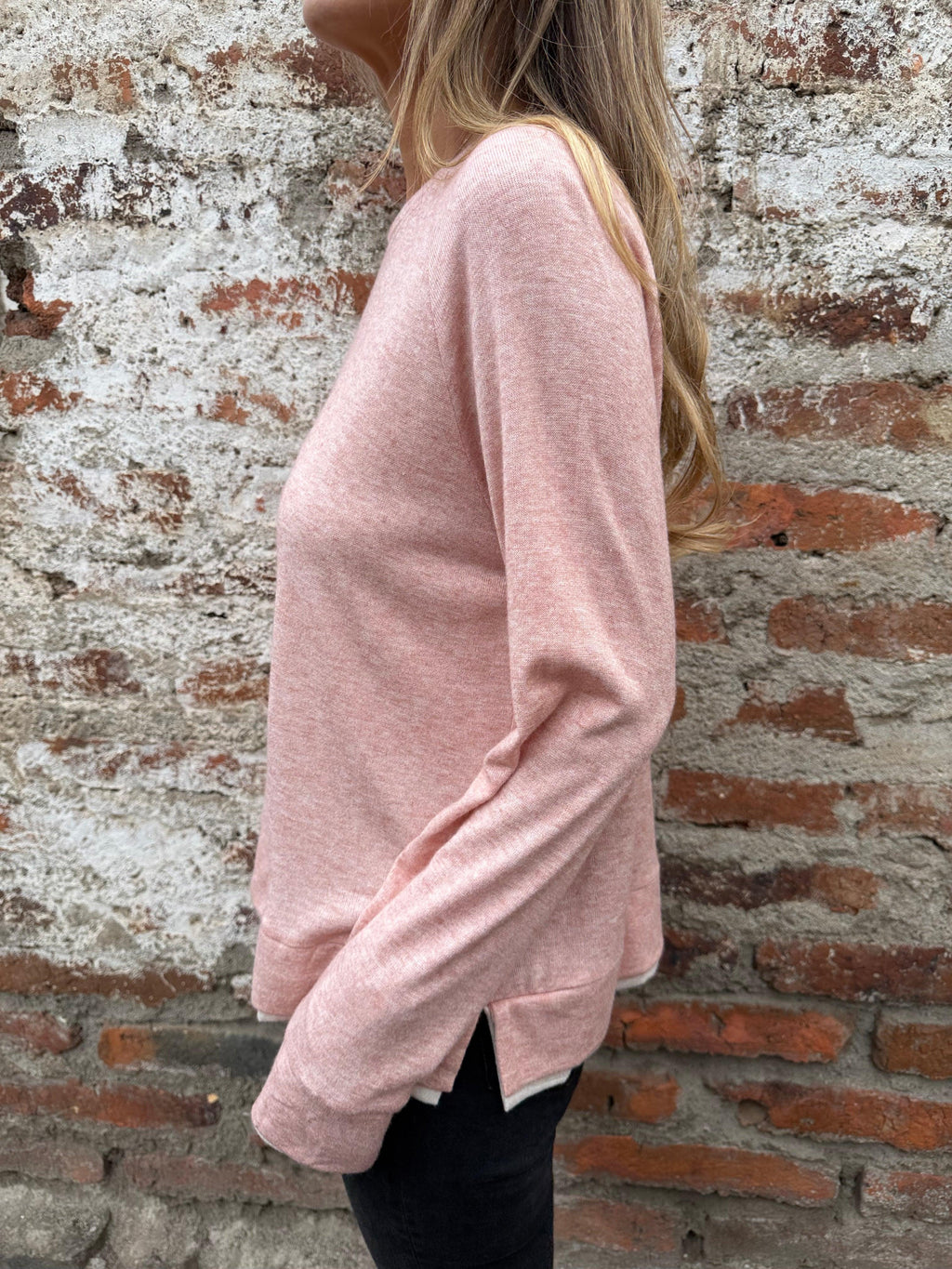 Polera lanilla doblez rosada