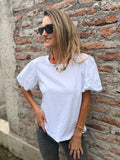 New polera algodón mangas broderie blanca