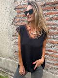 Polera viscosa bordes encaje negra