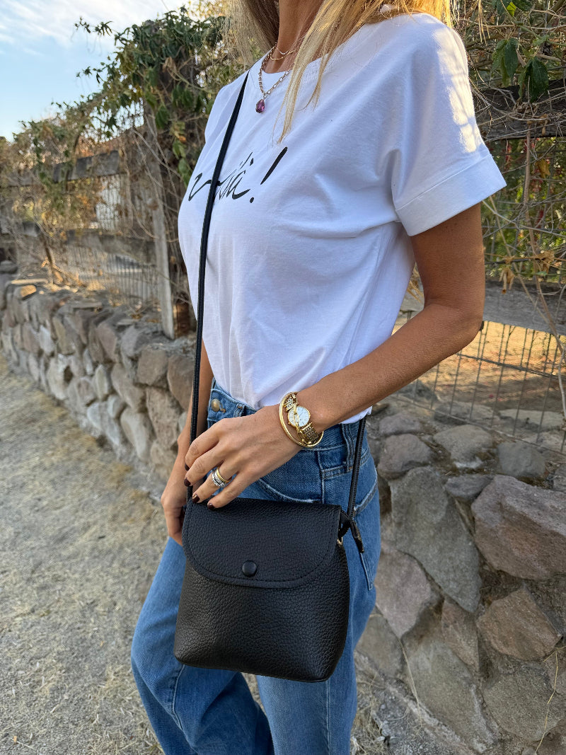 Cartera de hombro en efecto cuero graneado negro