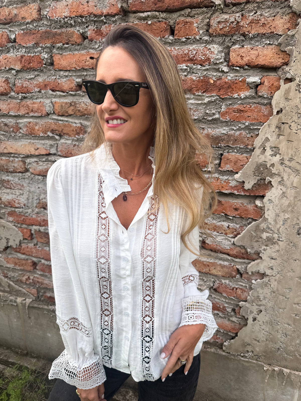 Blusa macramé central blanca