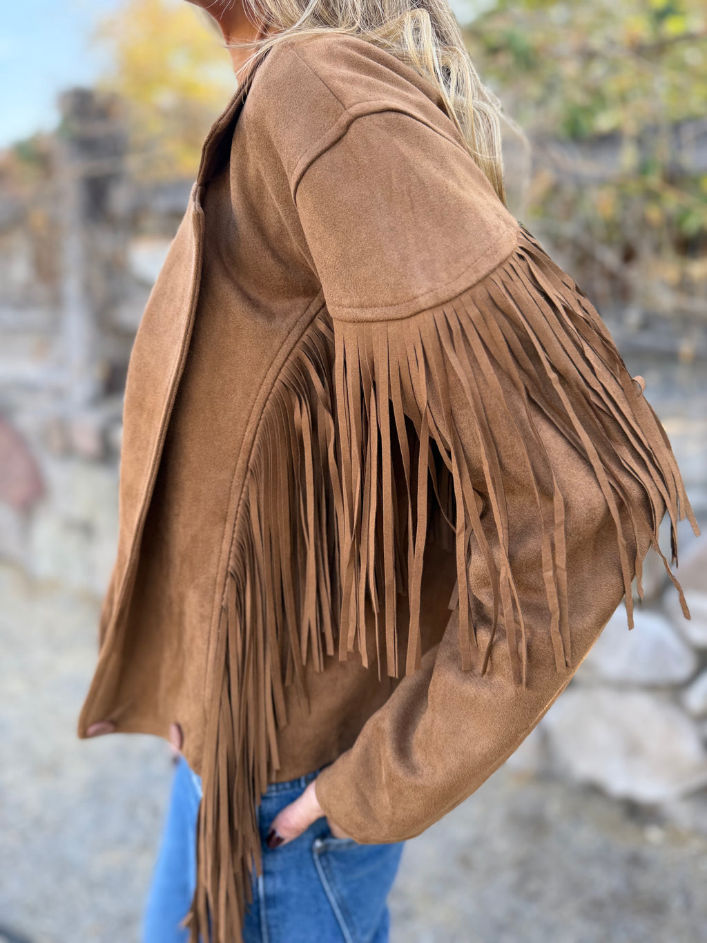 Chaqueta flecos camel