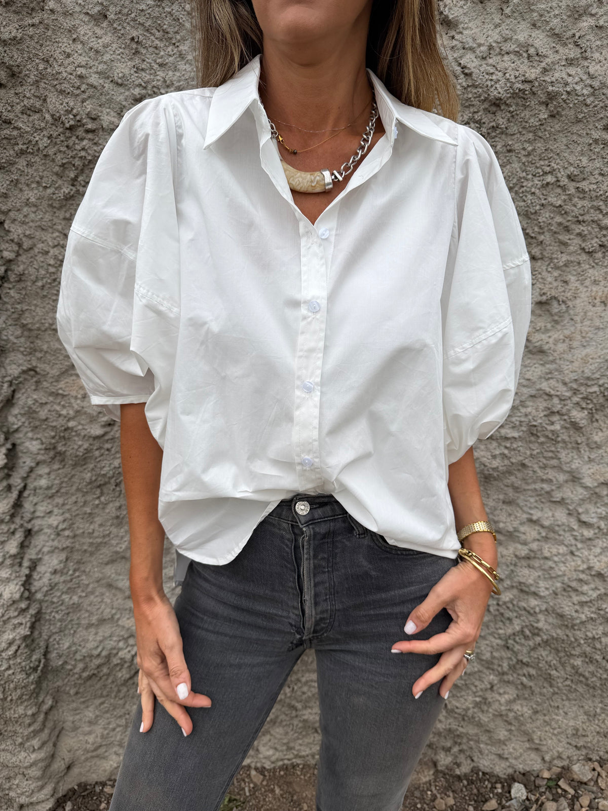Blusa manga extra abullonadas blanca