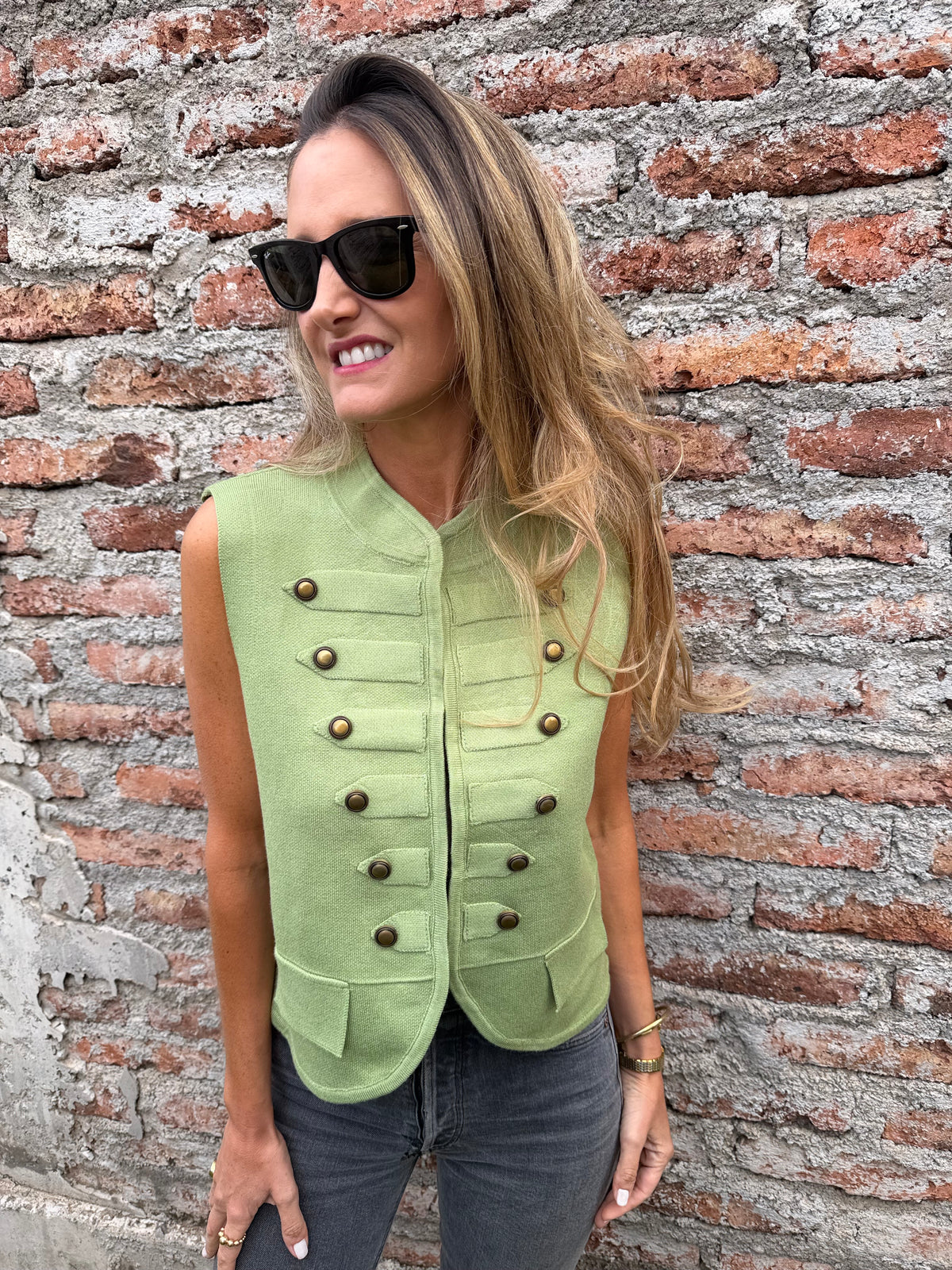 Chaqueta tejida napoleón verde
