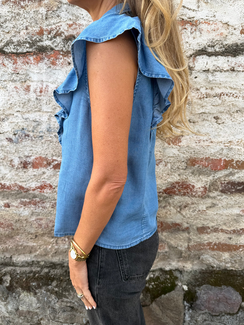Blusa volados laterales tencel azul