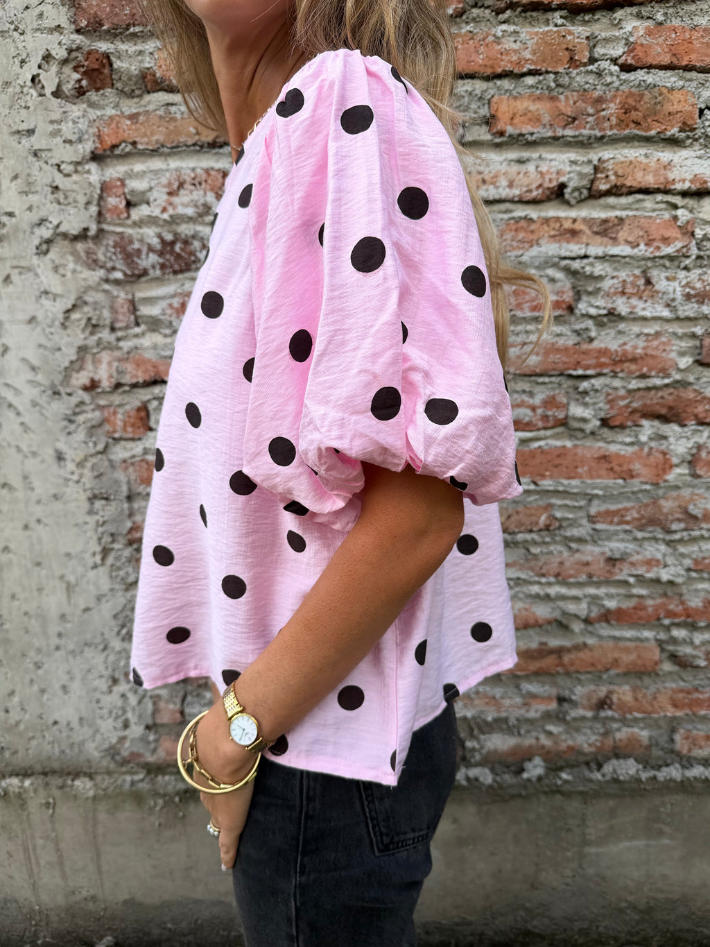 Blusa lunares mangas abullonadas rosada