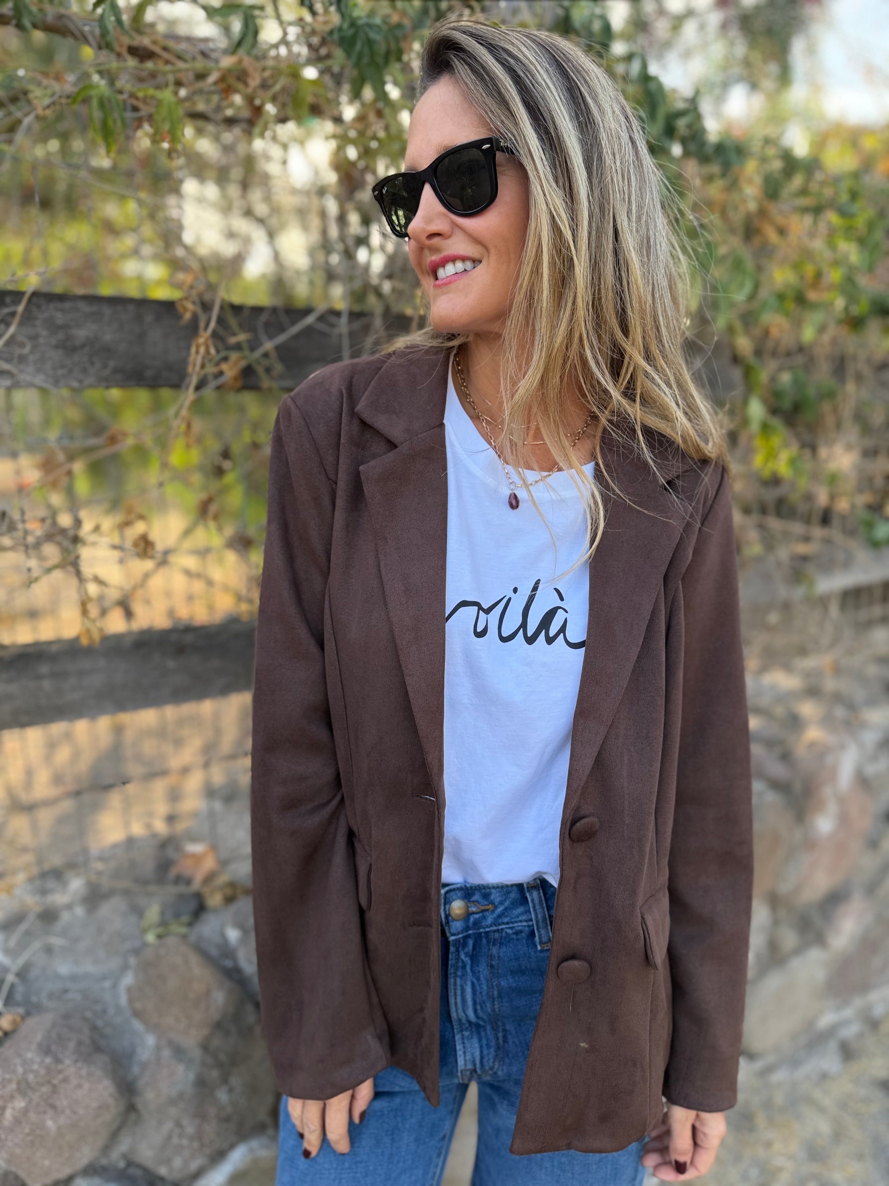 Nuevo blazer gamuza botón café